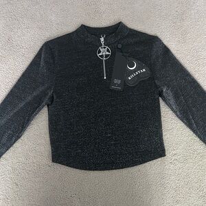 NWT KILLSTAR after midnight long sleeve crop top in sparkly black/silver XS